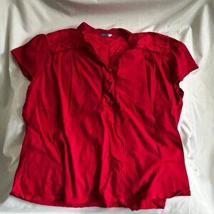 Izod Womens Red Short Sleeve Button-Front Blouse With Floral Embroidery Size 1X